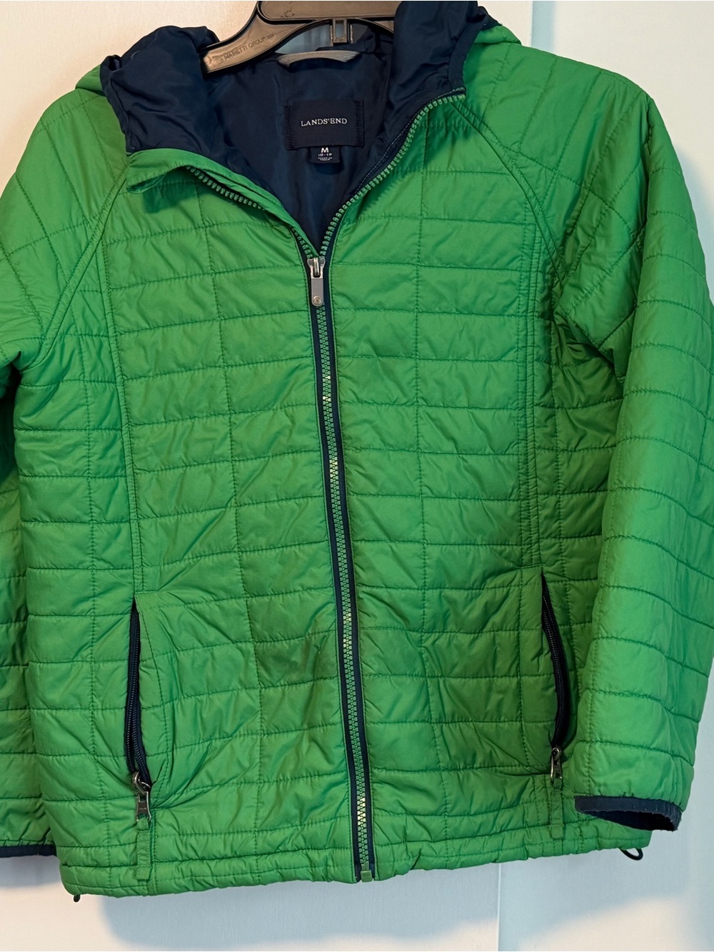 Lands' End Men's Green Quilted Puffer with Navy Trim